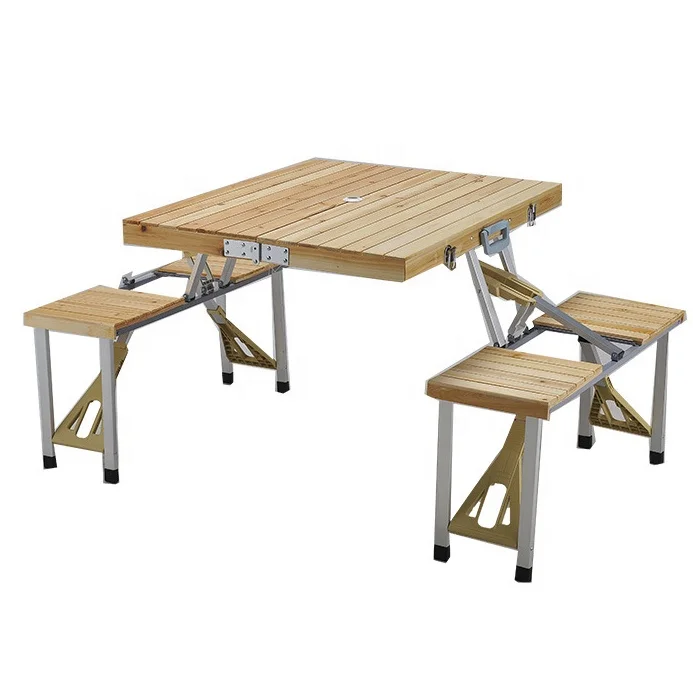 
High Quality Customized Garden Patio Table Set With 4 Bench Seats, Wooden Folded Table 