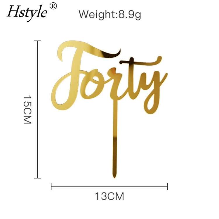 Gold Number Happy Birthday Cake Topper Acrylic Ten Forty Fifty Sixty Seventy Cupcake Topper Birthday Party Cake Decor PQA421