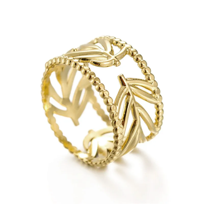 Wholesale adjustable stainless steel casting ring 14k gold maple leaf ring