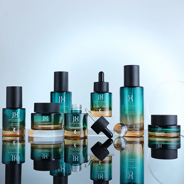Eco friendly 30 40 50 100 120 150 ml luxury empty glass skincare packaging cosmetic jars and lotion toner bottles