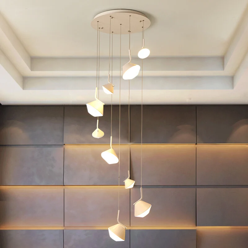 VVS 2021 led iron modern stairwell light white staircase chandelier for high ceilings