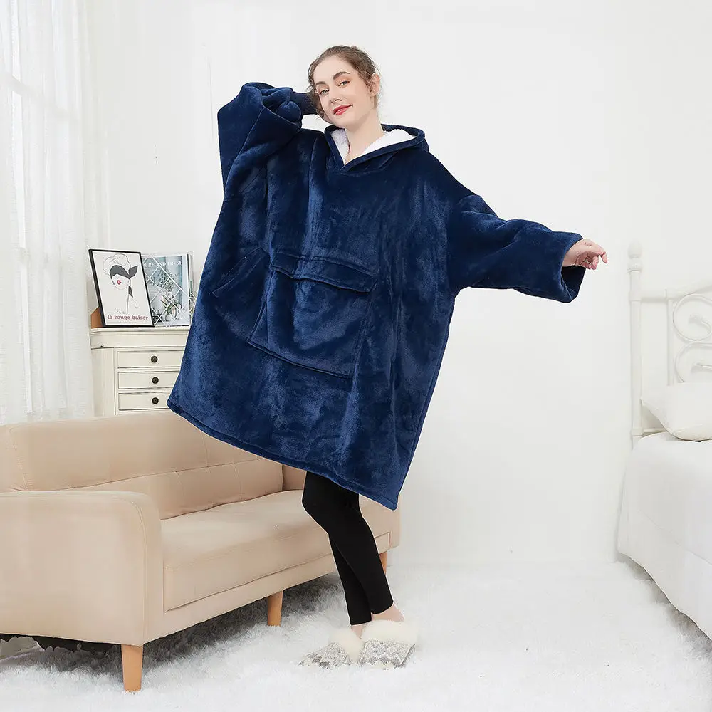 Oversized Nature Wearable Sherpa Home Winter Tv Custom Logo Printed Giant Wearable Cozy Hoodie Blanket