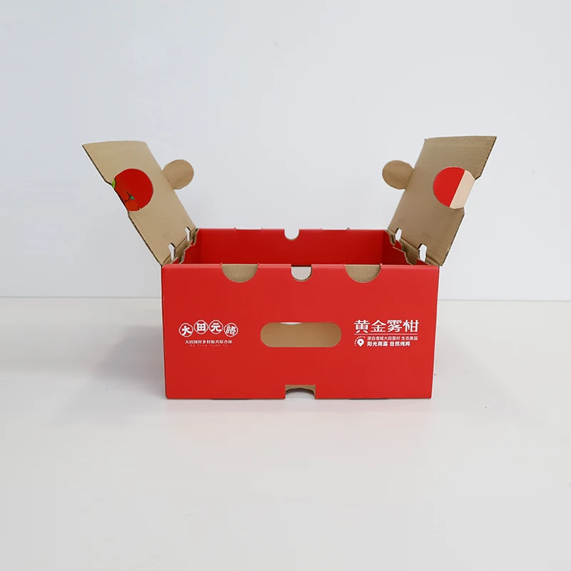 Custom Printed Large Square Corrugated Cardboard Box Stackable Apple Mango Blueberry Fruit Vegetable Display Tray Packaging Box