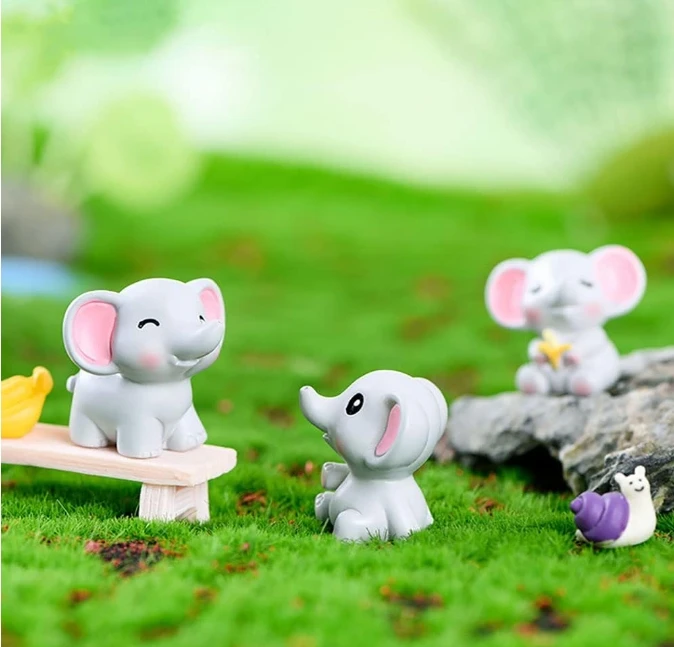 6 Pcs Mini Elephant Animal Figures Toy Cake Toppers,Miniature Elephant Figurines Fairy Garden Landscape Ornament Decoration Gift