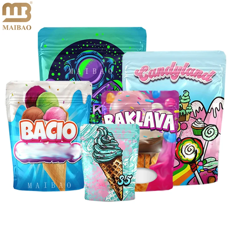 Minfly Digital Printing Custom 3.5 G Smell Proof Child Proof Stand Up Pouch Packaging With Zipper Mylar Bags