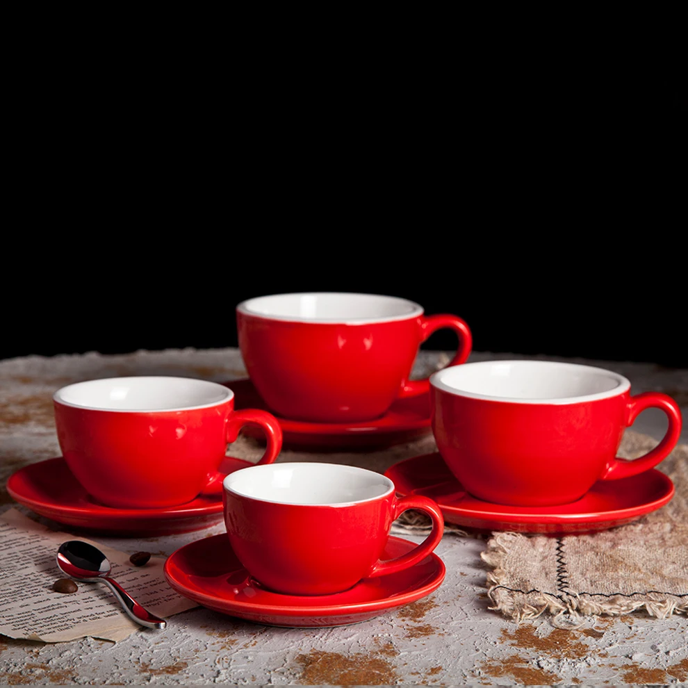 Wholesale Factory Cheap Ceramic Cup Sets For Cafe Shop Red Porcelain Coffee Milk Cup