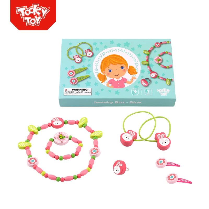 TOOKY TOY Hot Sale Design  Pretend Play Indoor Wooden Toy Blue Theme Wooden Make Up Set