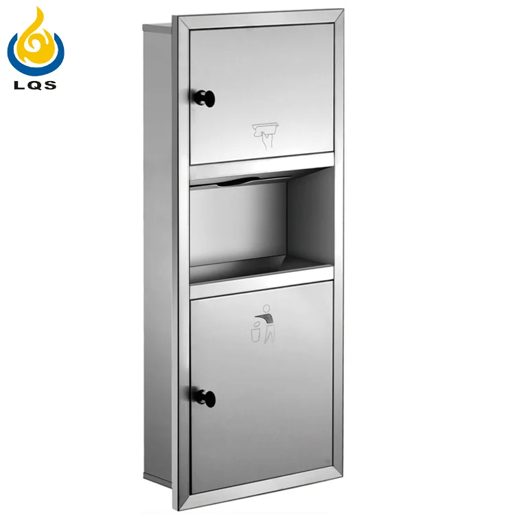 LQS stainless steel satin surface wall mounted public bathroom paper towel dispenser with waste bin