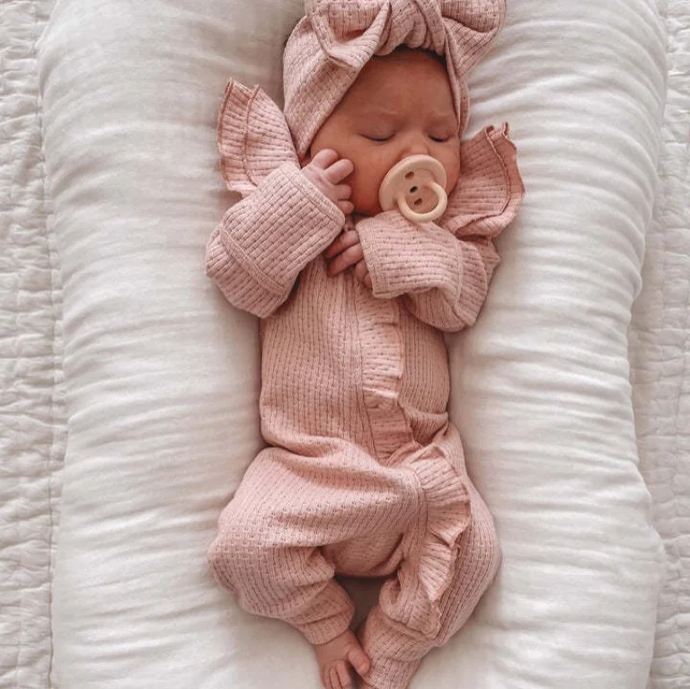 New Style Solid Color Soft Ruffle frill basic long sleeve Newborn baby Jersey Waffle Girl Baby Romper Outfits