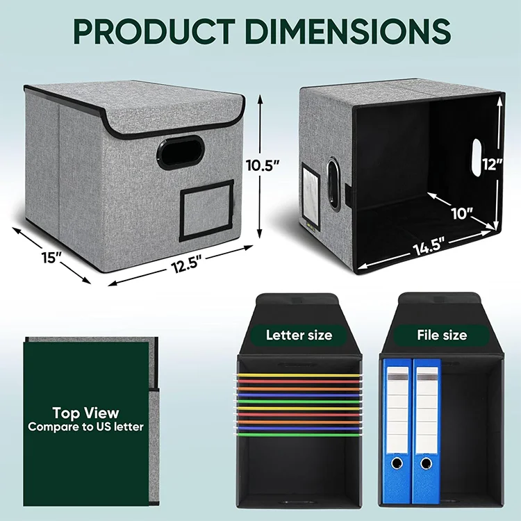 Hot Sale Large Capacity Reusable Polyester Hemp Document Storage Box Multifunctional Folding Office File Organizer with Lid