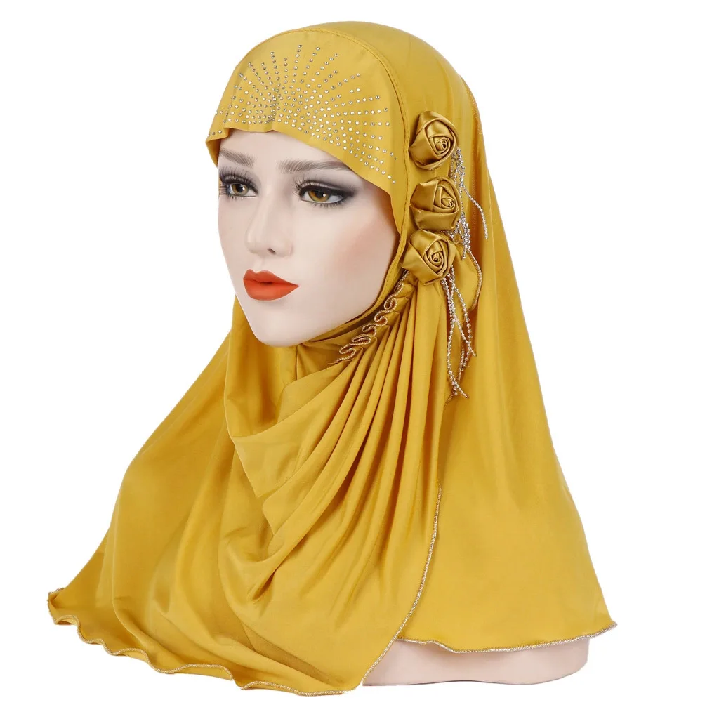 Muslim Women Cotton Scarf and Hijab New Turban Hat Milk Silk Monochrome Single Braid Hat Nail White Pearl Hat