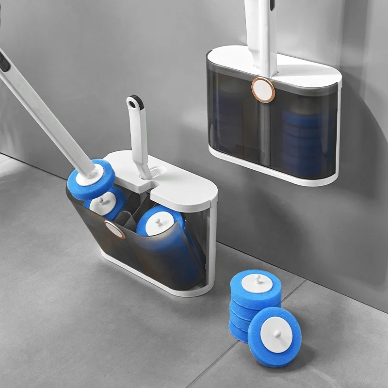Kworld Disposable Eco-friendly Wall Mounted Luxury TPR Toilet Brush Multifunctional Sponge Holder Set Long Handle For Floor Use