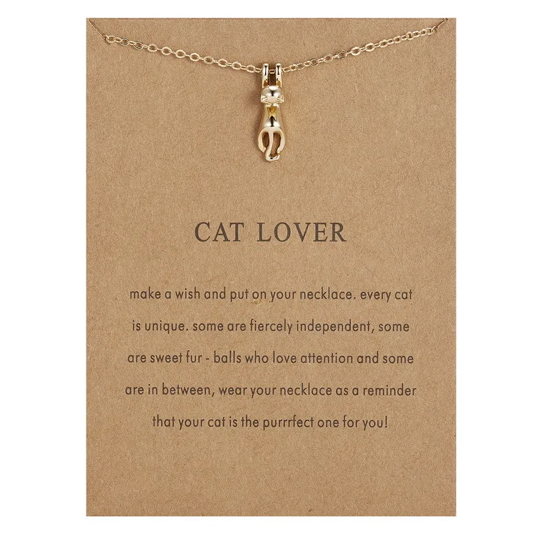 Simple Creative Card Neckace Make A Wish Cat Lover Charm Gold Plated Choker Necklaces