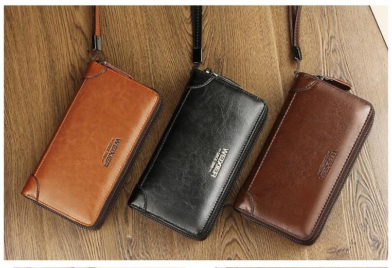 Multifunctional luxury soft PU leather double zipper new brands wrist travel clutch long phone wallet men