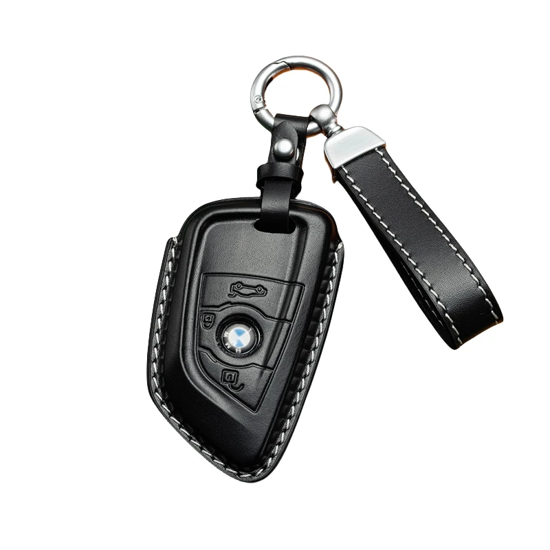 Car key Bag Cow Leather Key Case Remote Control Leather Protective Case Buckle Accessories for BMW