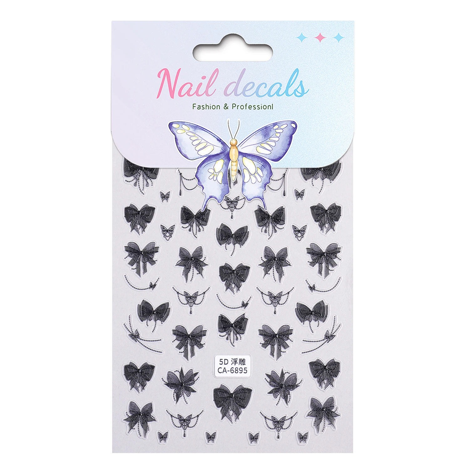 5D Nail sticker Ribbon bow black white thin tough bow ballet shoes DIY nail stickers