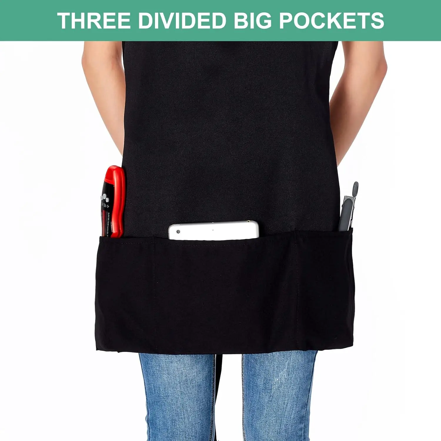 Hot Chef Kitchen Cooking 3 Pocket Adjustable Bibs Men Machine Washable Polyester Black Aprons For Women