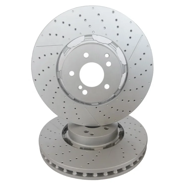 For Mercedes W212 W218 AMG SL350 SL400(R231) C63 AMG Pair Set 2 Front Disc Brake Rotors Slotted Drilled OE 2124210512 360mm