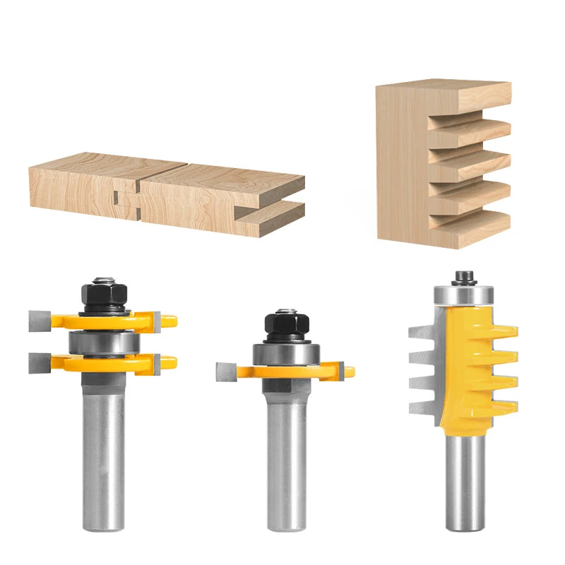 3pcs Shank Joint Assemble Router Bits Tongue & Groove T-Slot Milling Cutter for Wood Woodwork Cutting Tools