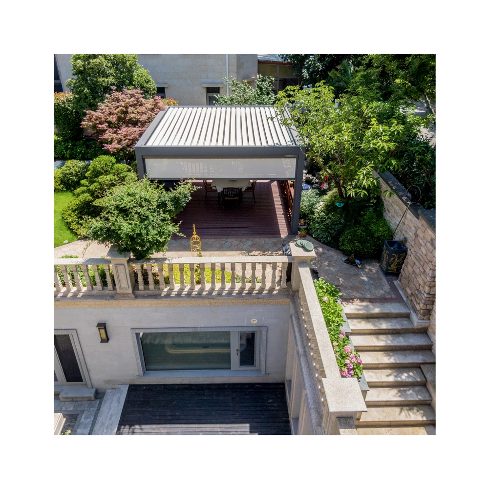 Motorized Bioclimatic Outdoor Garden Louvered Roof Gazebo Waterproof Aluminum Pergola gazebo with glass
