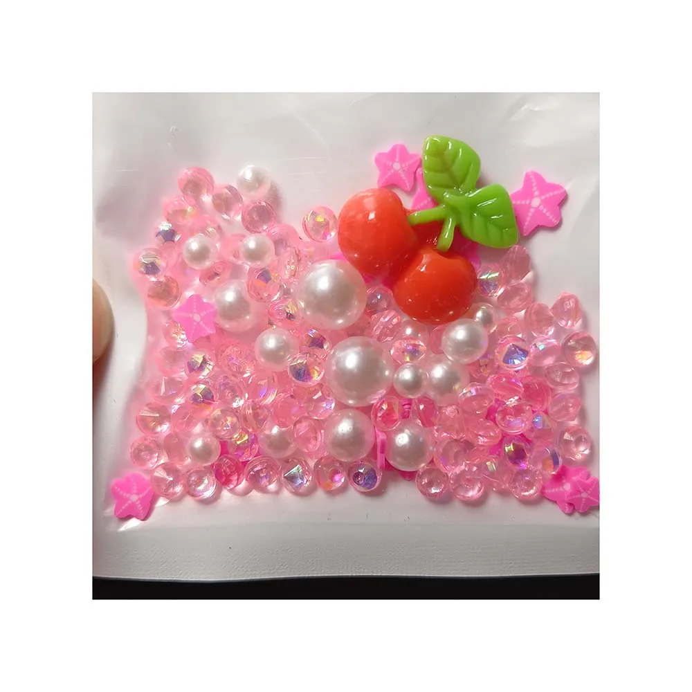 Hot Sale 3D Cherry Faux Pearl Transparent Resin Bead Series Flat Back Cabochon DIY Nail Art With Charm