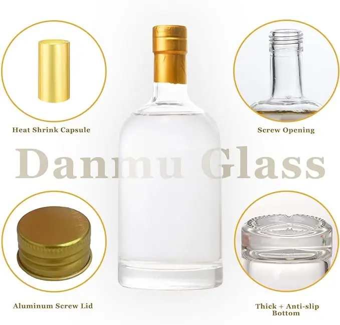 Custom Clear Empty 50/100/500/700/750ml Gin Wine Rum Vodka Whiskey Spirit Liquor glass Bottle With Label