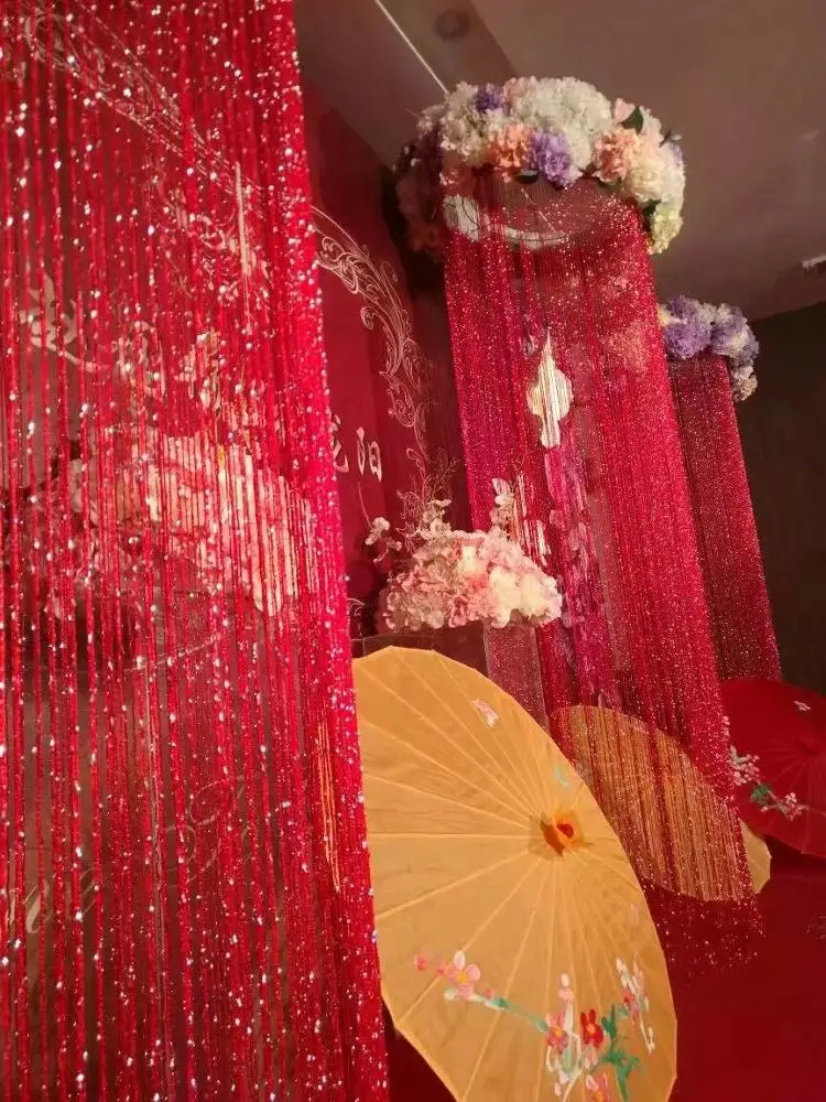 Rod Pocket Wedding Line Silver Spaghetti Thick Decorative String Curtain