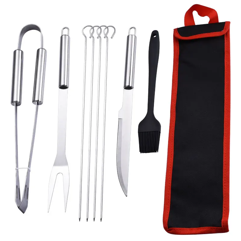 
Hot selling eight piece barbecue tools stainless steel BBQ tool set outdoor camping reusable accessories set 