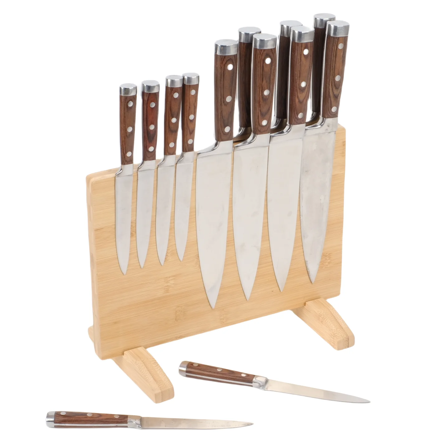 XH Bamboo Kitchen Counter Top Magnetic Knife Block Holder Rack with Strong Enhanced Magnets Multifunctional Storage Knife Holder