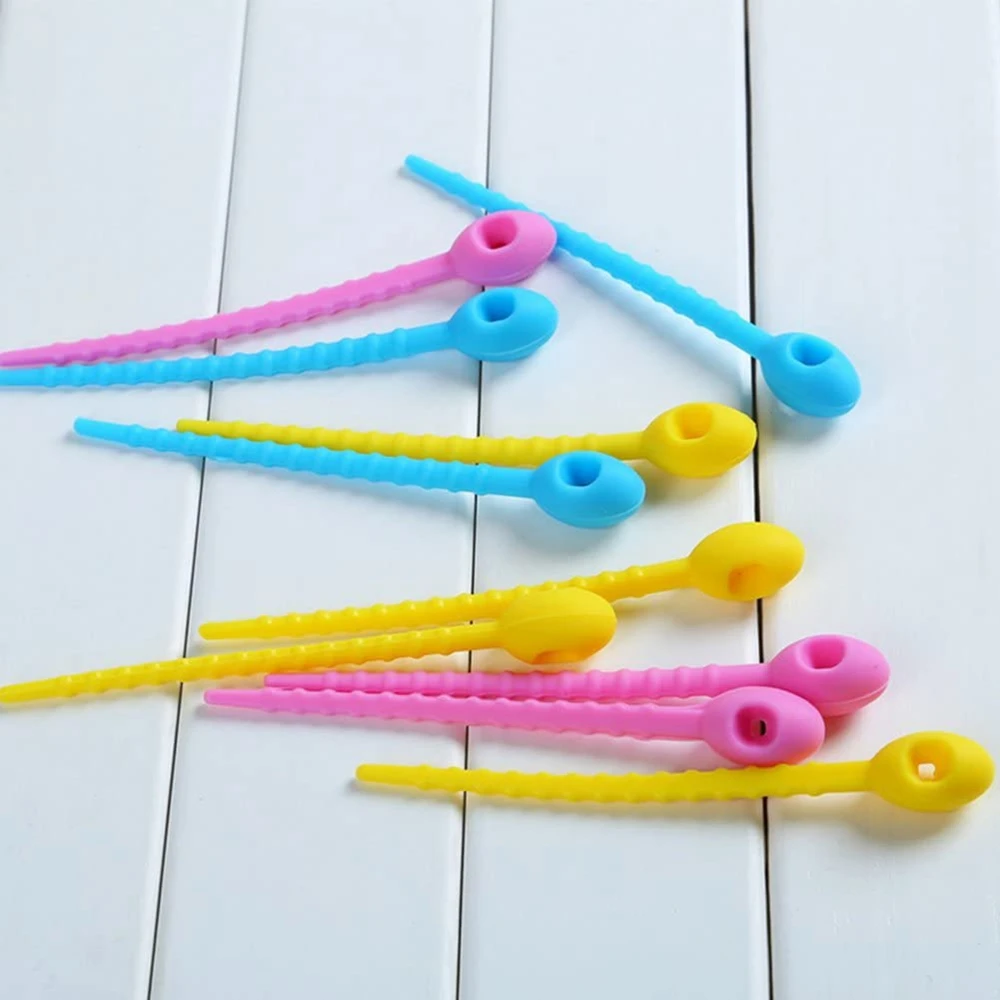 Colorful Silicone Ties Bag Clip Cable Straps Bread Rubber Twist Tie Cord Household Snake Ties Bag Sealing Clips