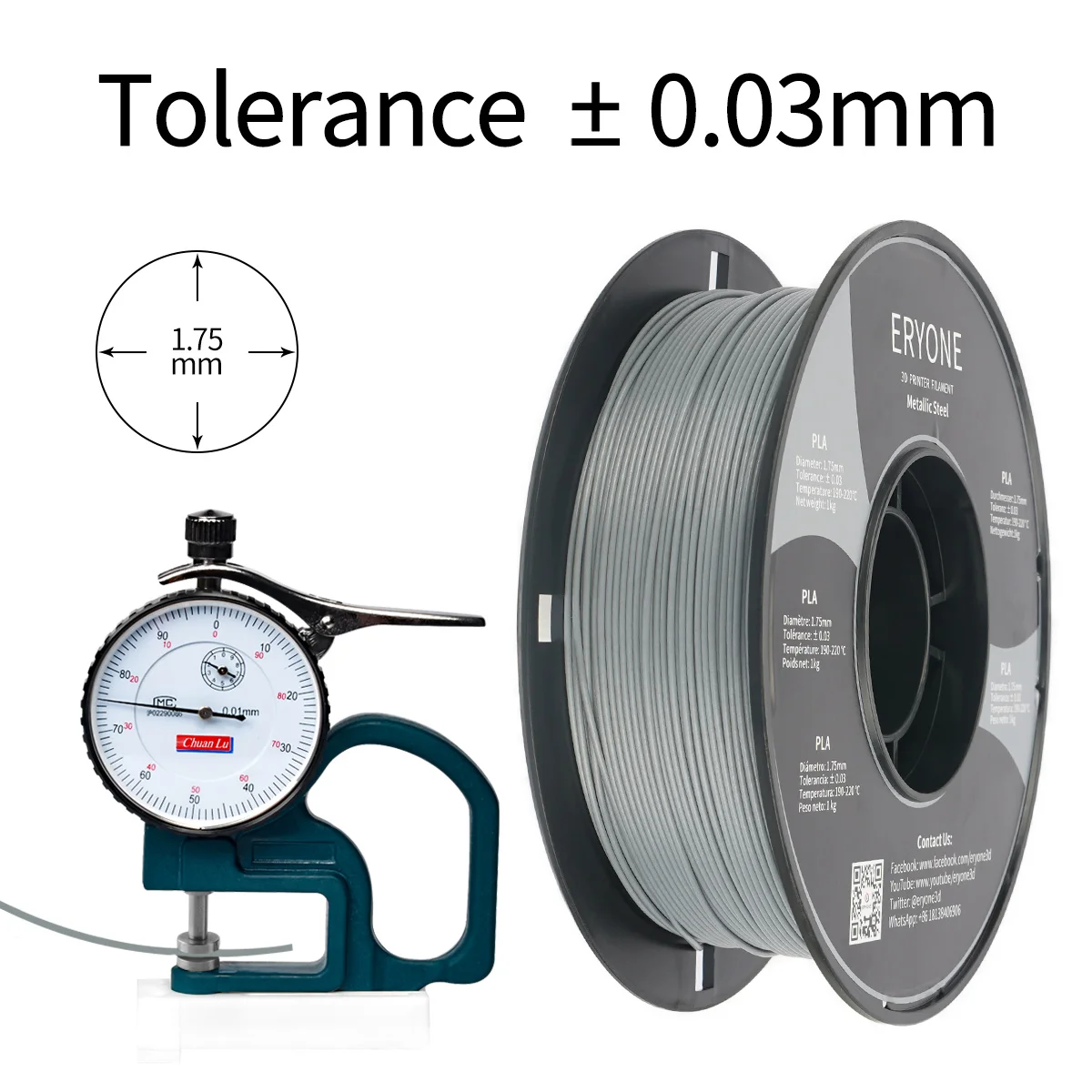 Eryone Wholesale metal steel Pla 3d Filament 3d Printer Filament 1.75mm 1kg For 3d Printer