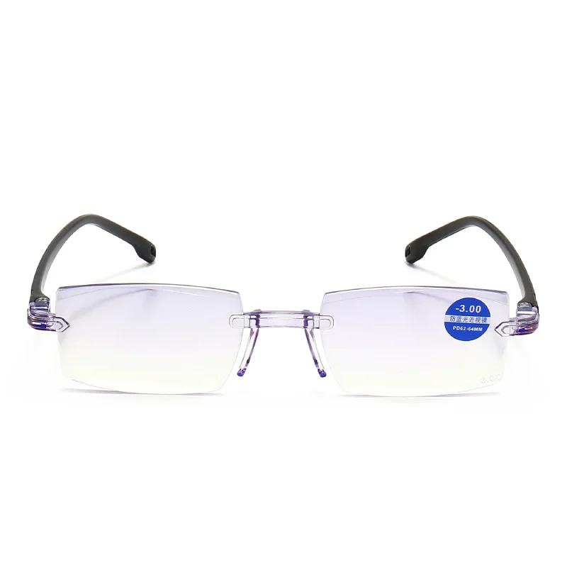 Hot sales New anti blue light myopia glasses fashion rimless cut finished myopia glasses wholesale