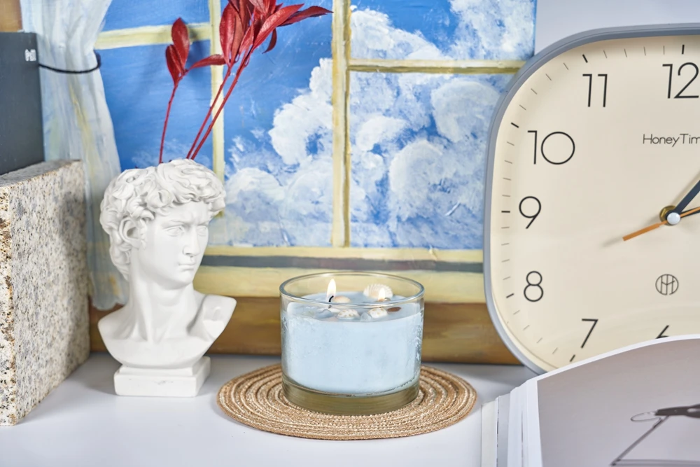 Novelty Style Shell Pillar Jar Natural 2 Wick Blue Scented Candles with Logo