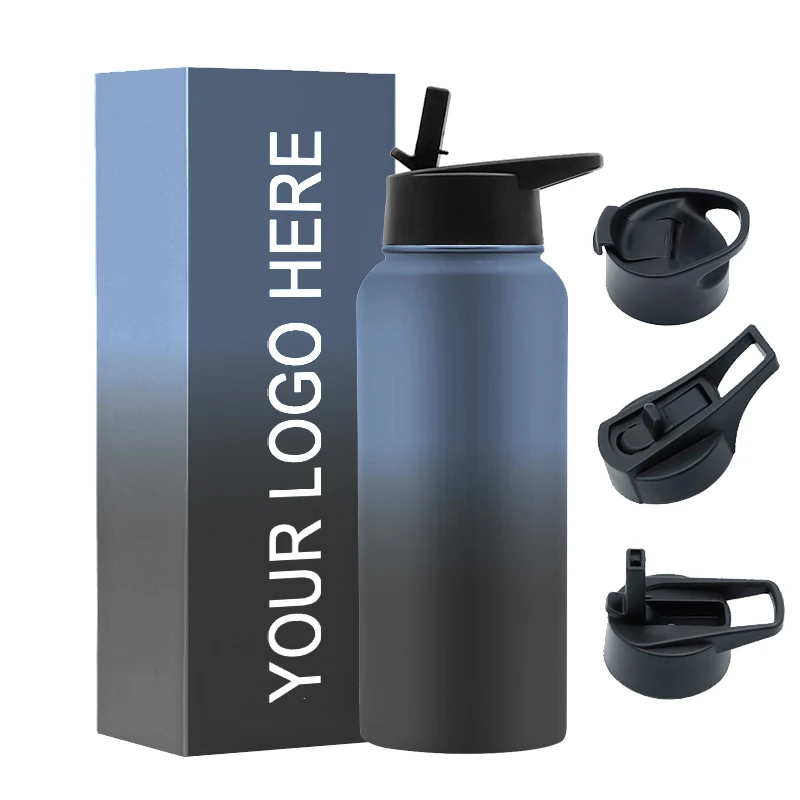 Custom Double Wall Vacuum Insulated Sports Thermos Metal Flask Stainless Steel Water Bottle with Handle and Straw Lid