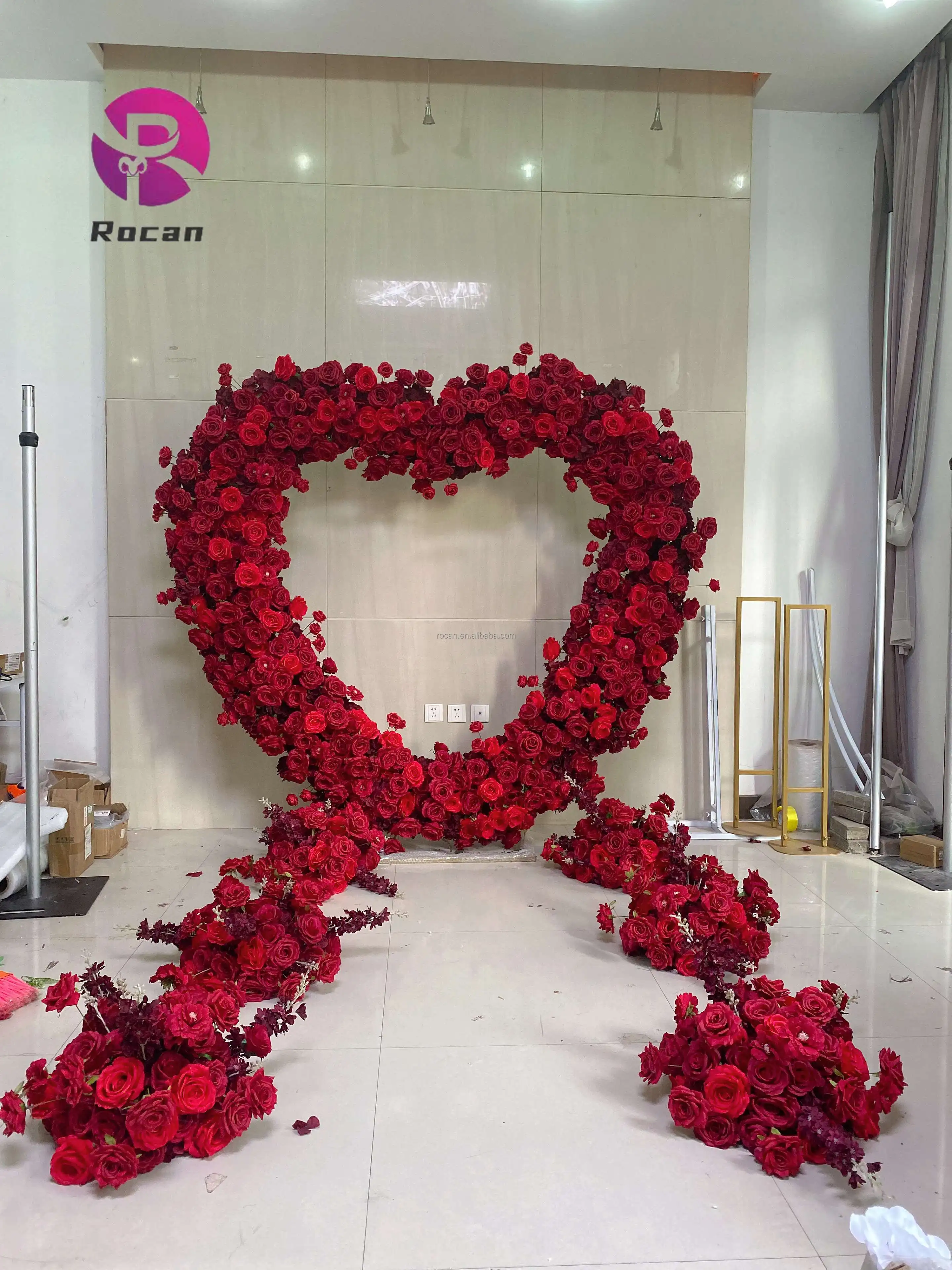 Wedding table arch red flower runner rose flower ball garland backdrop arch flower decoration