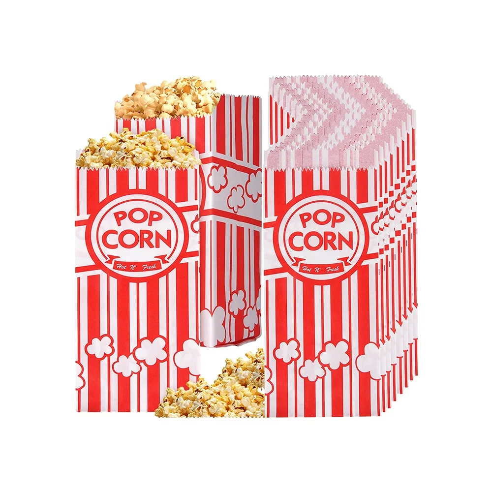 Custom Printed Popcorn Bag Disposable Food Greaseproof Paper Biodegradable Microwave Popcorn Snack Biscuit Food Packaging Bag