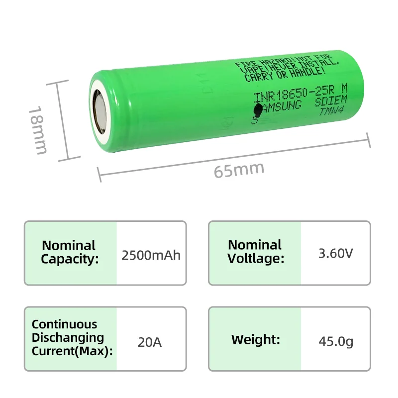 Wholesale Powerful 3.6V 2500mAh 10C 18650 Lithium Ion Battery for Electric Bikes and Tools