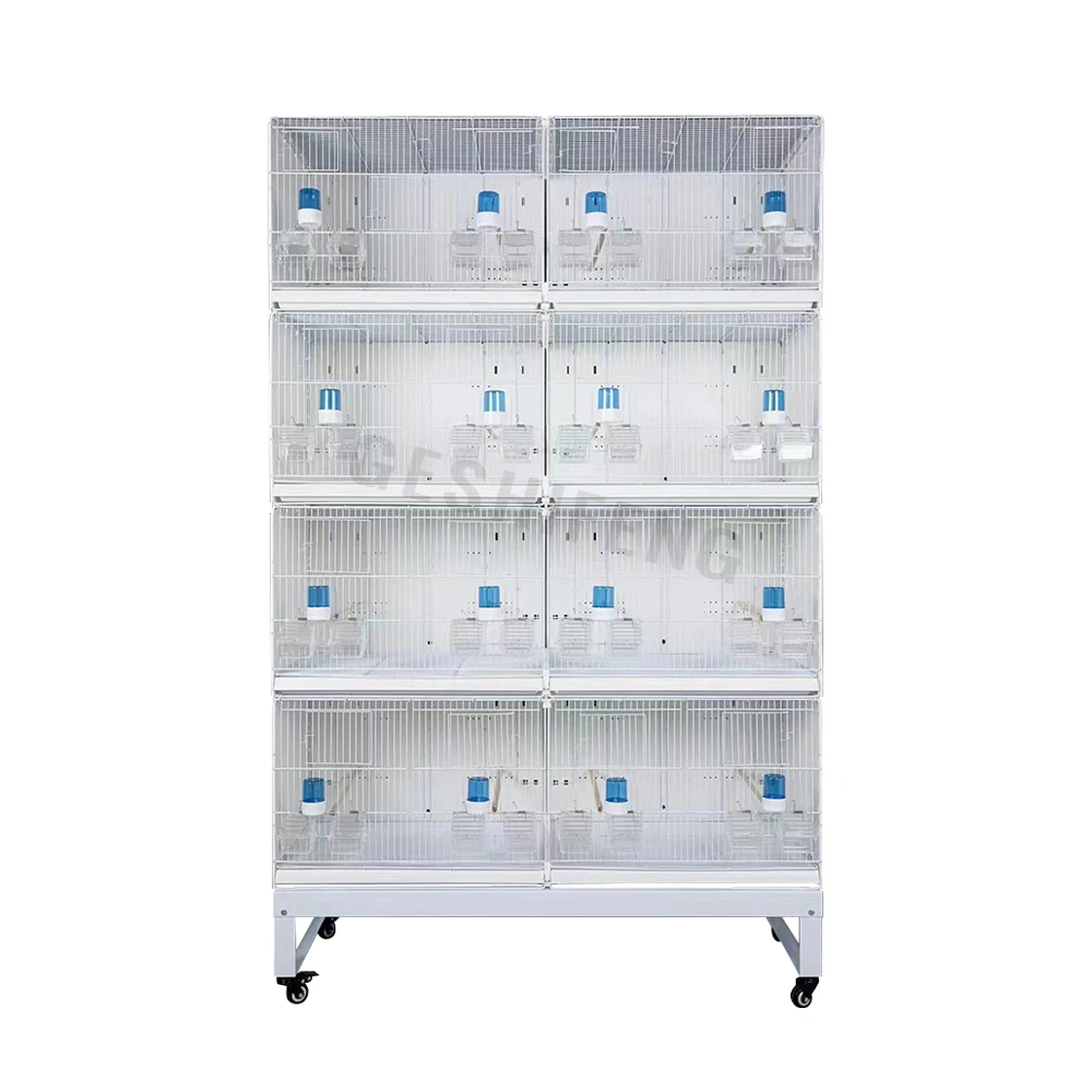Carton Package 4 Layer Stackable Collapsible White Wire Canary Breeding Cages Handmade Bird Cage With Drinker Box