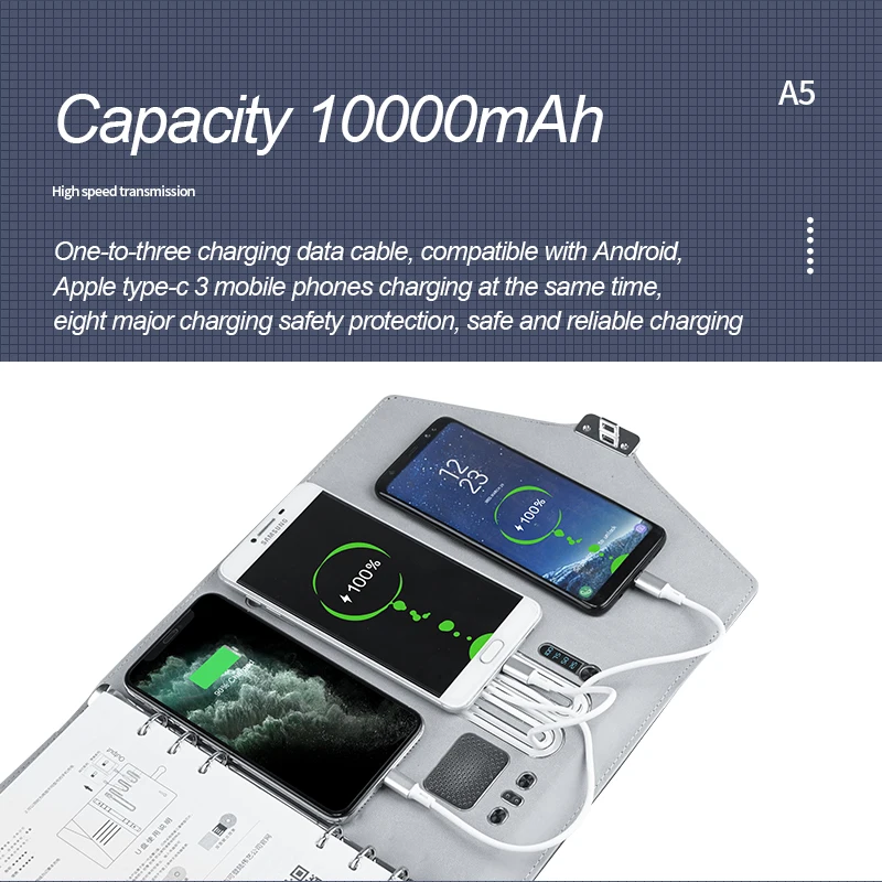 Trifold Notebook with Fingerprint Lock and USB Flash Drive