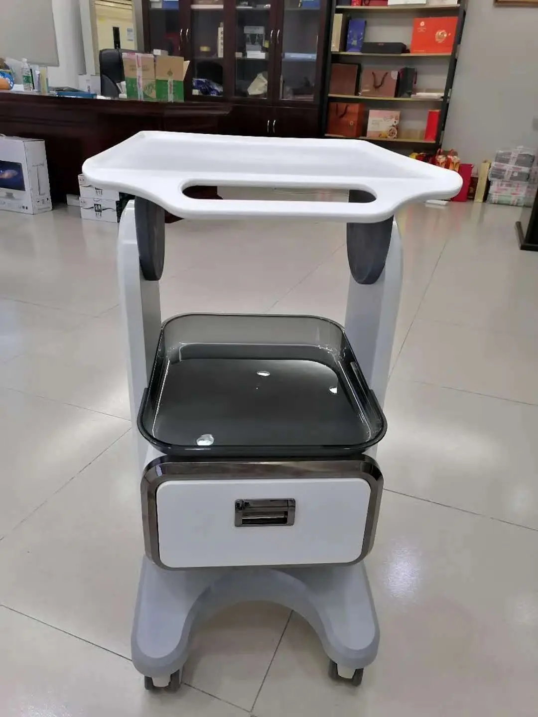 Mobile Tool Cart With Wheels 2 Drawers Trolley Multifunction Roller Tool Cabinet For 3d Scanner Machine