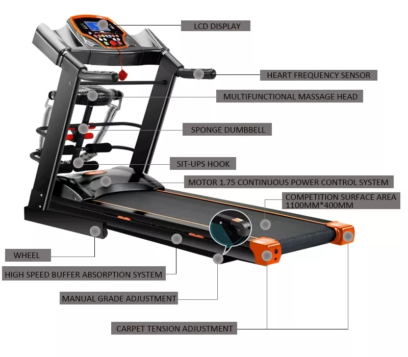 Indoor Family Home Trainer Running Multi-functional Folding Electric Treadmill Machine Gym Equipment Trainer Running Fitness