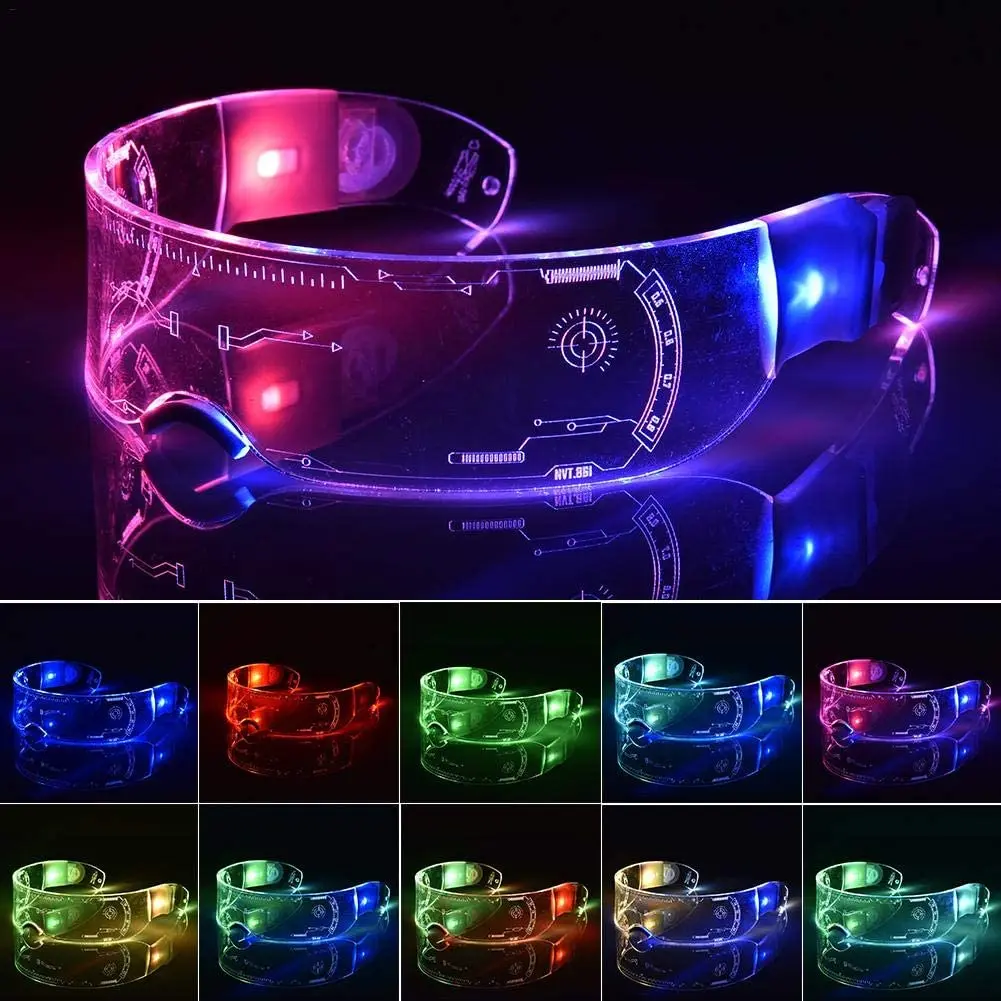 
Huaaos LED Luminous Glasses 7 Colors Cyberpunk Goggle Visor Glasses Light Up Glasses for Christmas Halloween Party Bars 
