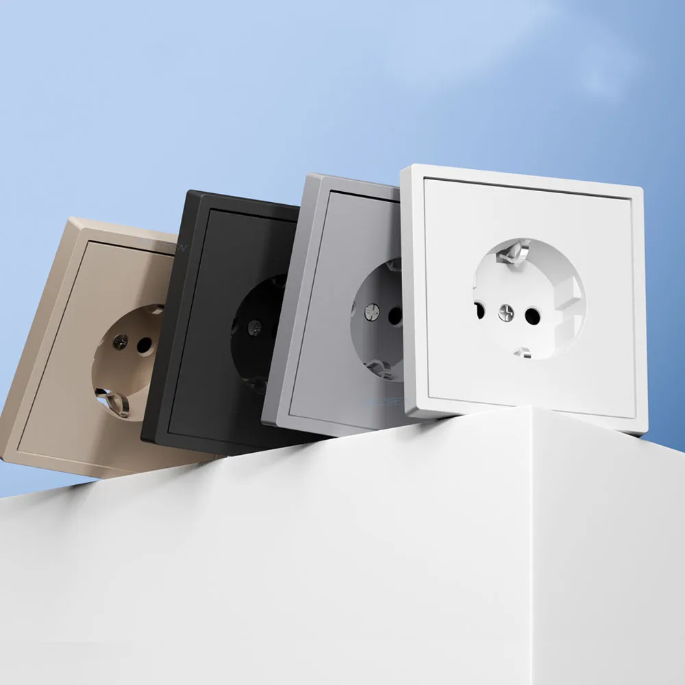 Wall Switches Residential EU Standard 80*80mm Square Wall Switches With Led Indicator White Black Grey Gold Color PC Plate Cover