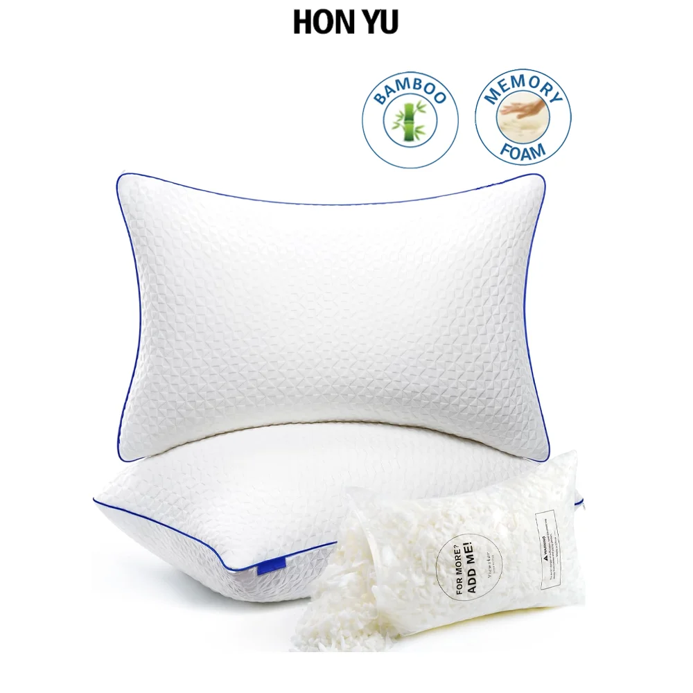 Free Sample - Adjustable Filling 100% Shredded Memory Foam Pillow with Washable and Removable Bamboo Cover for All Sleepers