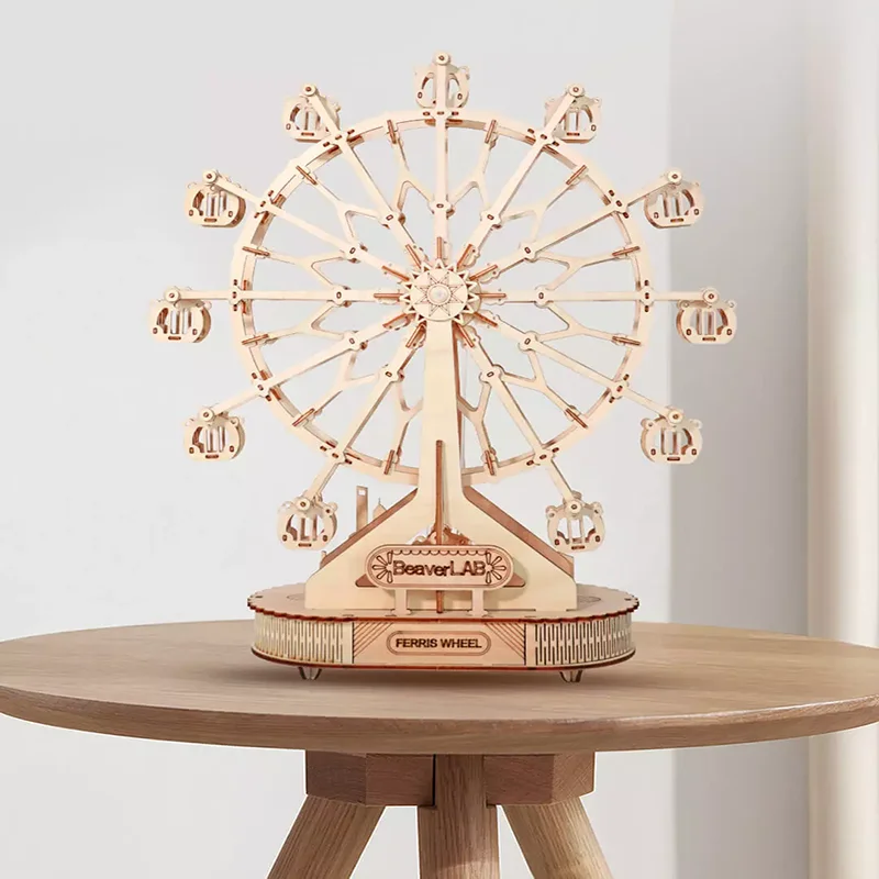 Custom Adult Children 3D DIY Jigsaw Game Assembly Model Educational Toy Ferris Wheel 3D Wooden Puzzle Wood Craft