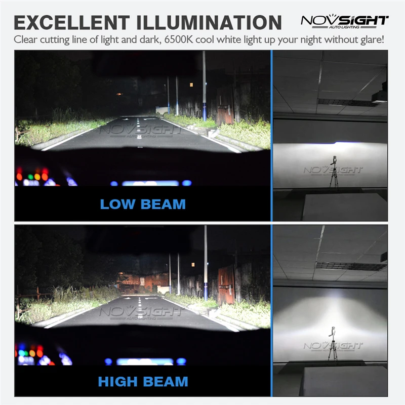 NOVSIGHT / Nighteye S2 Plus super bright H4 led headlight bulbs auto lighting system COB led hb3 H11 H7 9005 9006 led headlight