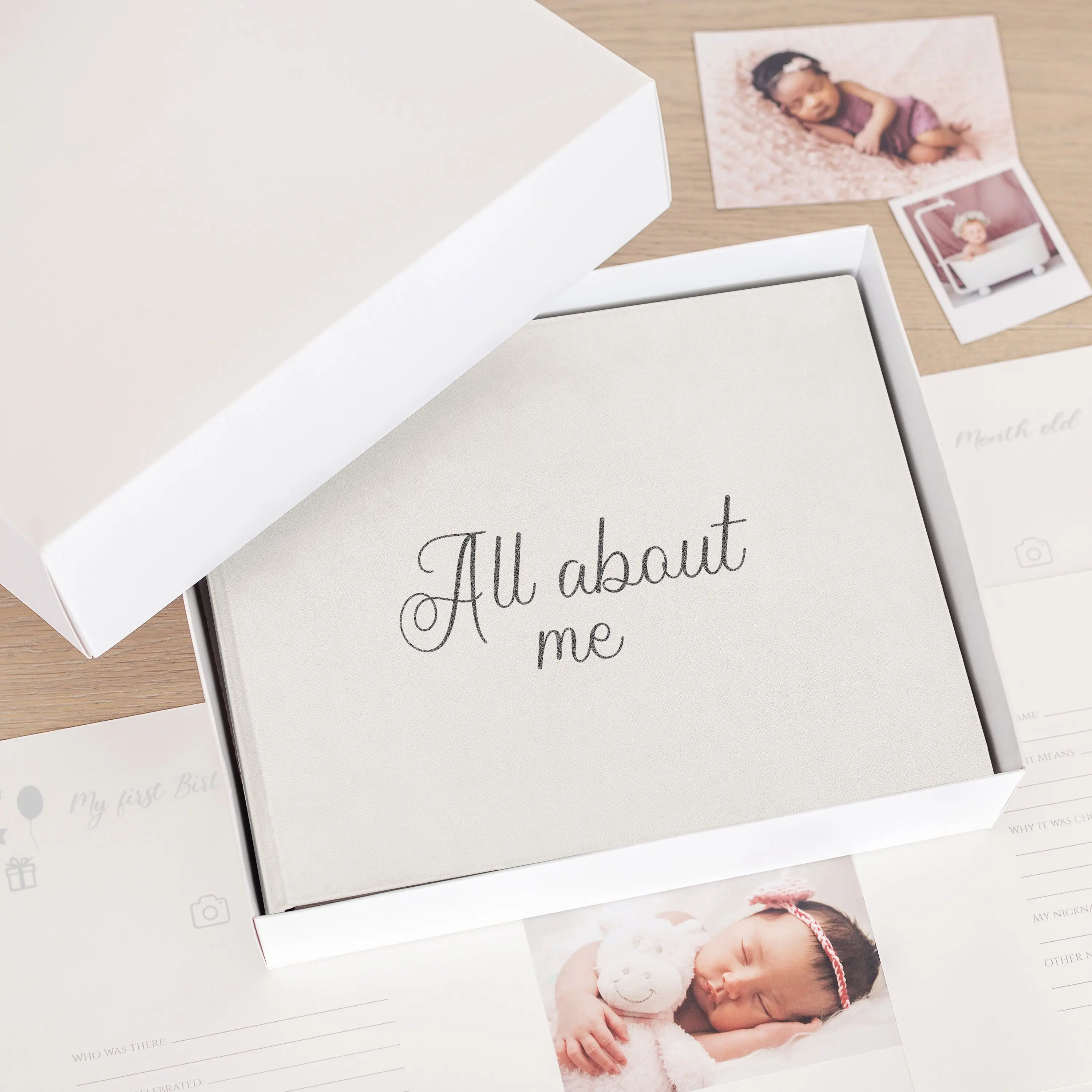 Custom  Covered Baby First Year Photo Album Scrapbook Scrap Baby Memory Milestone Book In Box For Family Baby