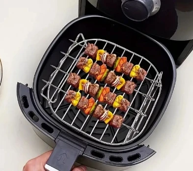round Square 304 Stainless Steel BBQ Accessories Double Layer Grill Kitchen Barbecue Grill Rack with Skewers for Air Fryer