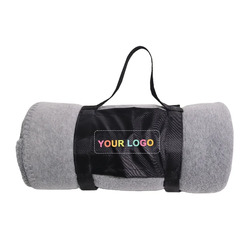 Wholesale navy blue custom color promotion blanket polar fleece blanket with custom logo