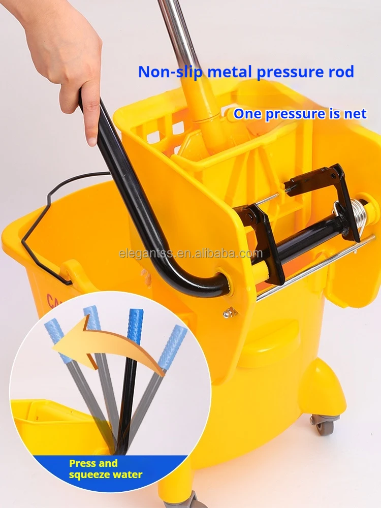 PP Polypropylene Yellow Commercial Mop Bucket with Side Press Wringer for Restaurants Hotel Janitorial Use